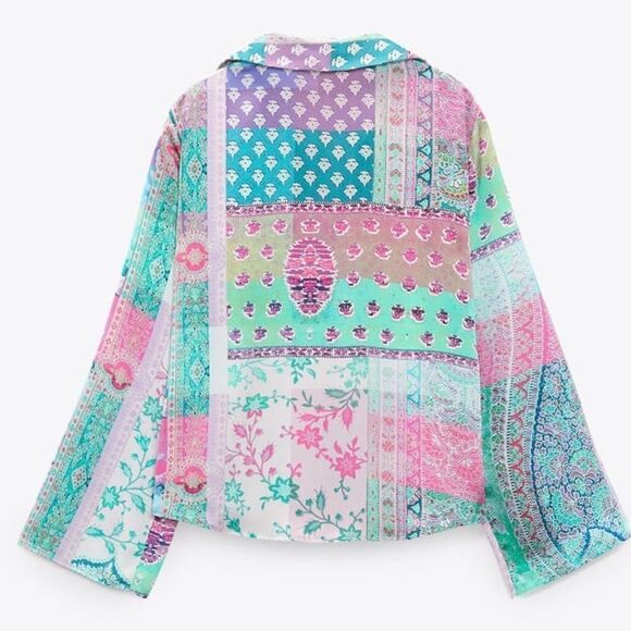 ZARA PATCHWORK PRINTED SHIRT MULTICOLORED - Picture 3 of 9